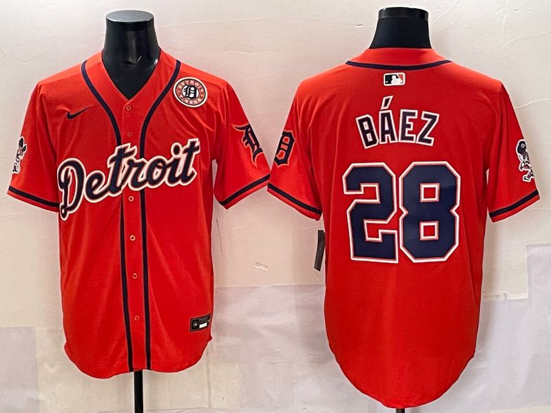 Men 2025 Detroit Tigers 28 Baez Orange Nike MLB Jersey style 06